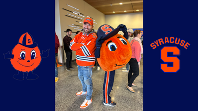 Mike Kruz with Otto the Orange on College Colors Day!