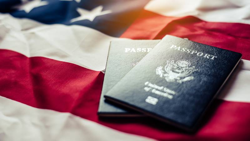 Passport is placed on the US flag.