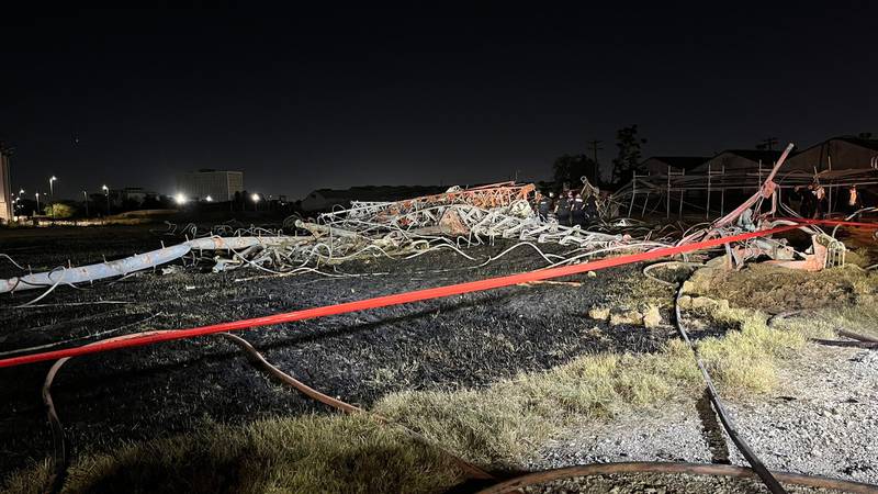 Helicopter crash and communication tower wreckage