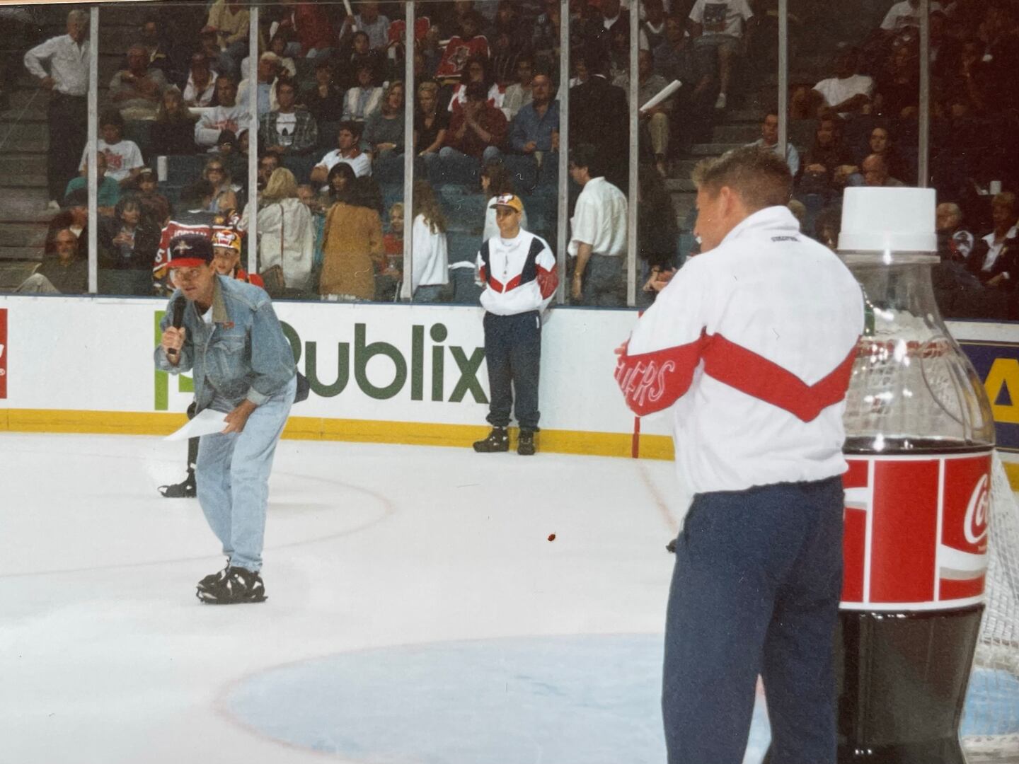 Bobby Mitchell hosts the Panthers' Million Dollar Slapshot on the ice at the Miami Arena, 1993-94